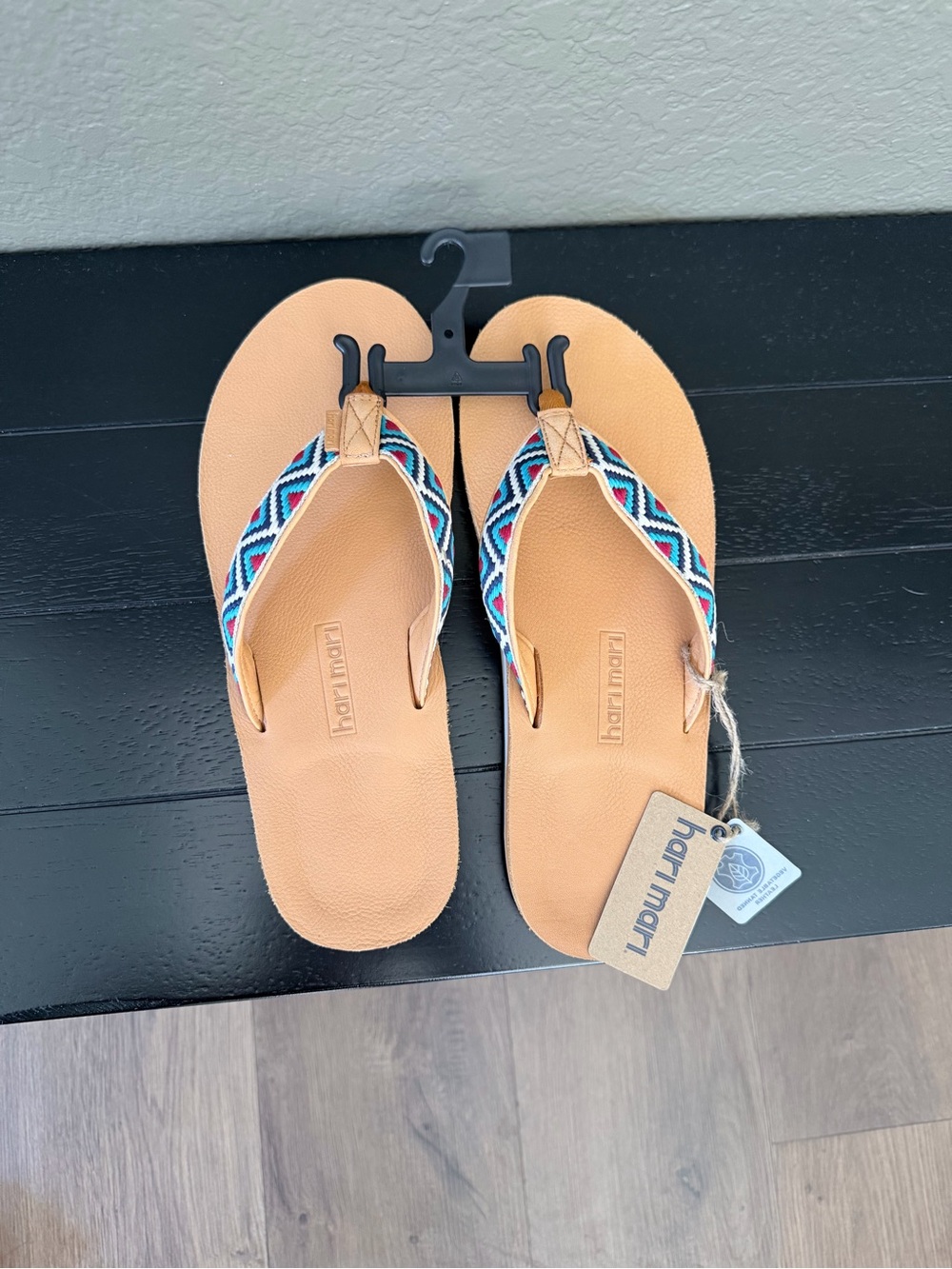 Hartmarri Tan Flip Flops with Colorful Aztec Straps